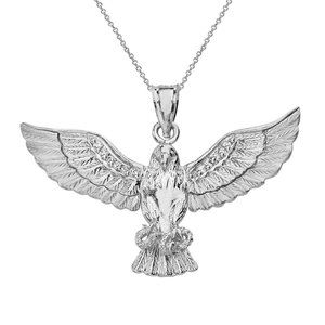 925 Sterling Silver Eagle Wide Wingspan With Snake CZ Pendant Necklace